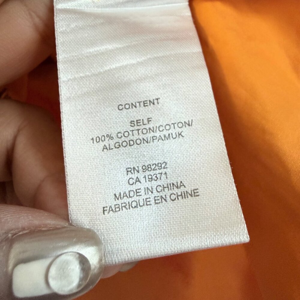Tibi Orange Poplin Back Zip Puff Short Sleeve Blouse Womens Size 12 - Picture 7 of 7